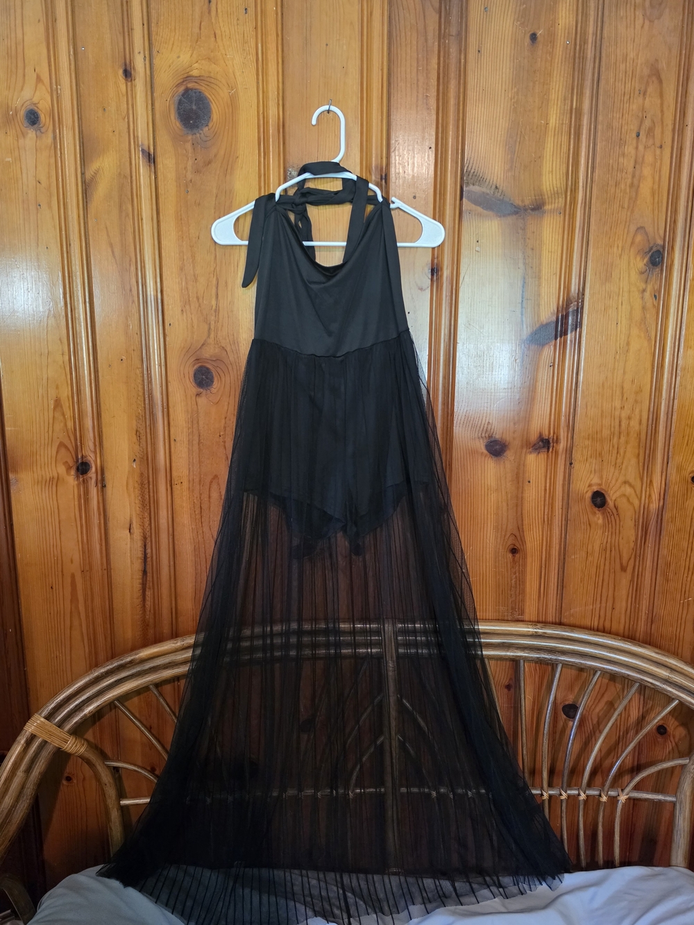 SHEIN Black Halter Sheer High-Low Maxi Dress